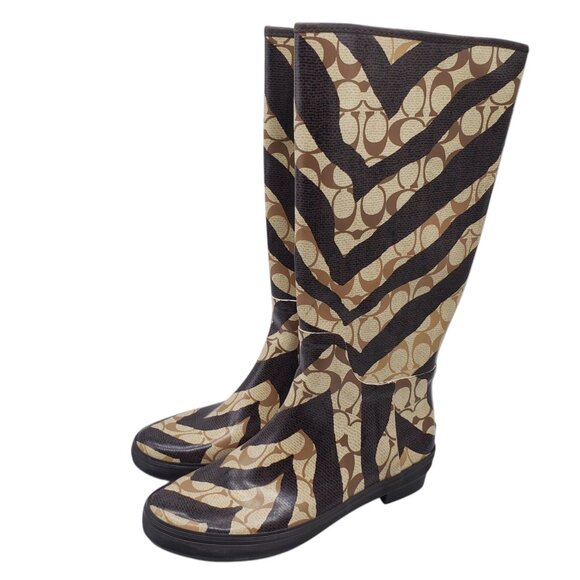 COACH Womens F2460 'Pammie' Printed Logo Colorful Fun Rain Boots Rubber Size 7 B - Picture 1 of 12